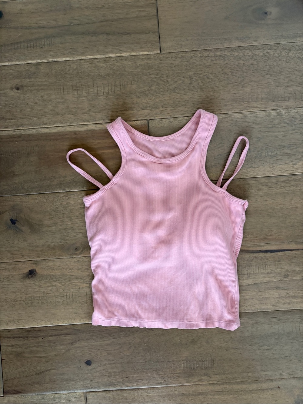 NWOT Pink double-strap cropped tank top with built-in bra SMALL